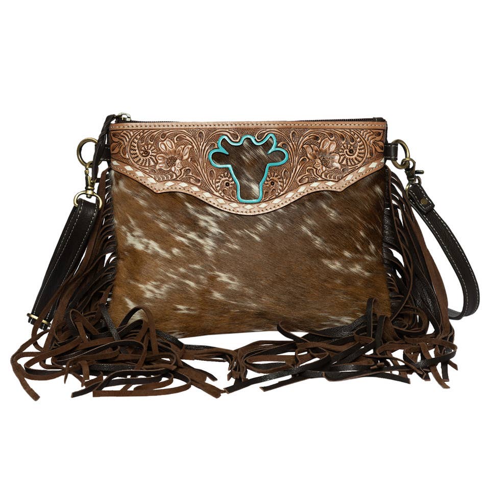 Marbella Bullhead Cowhide Sling Bag with Fringes