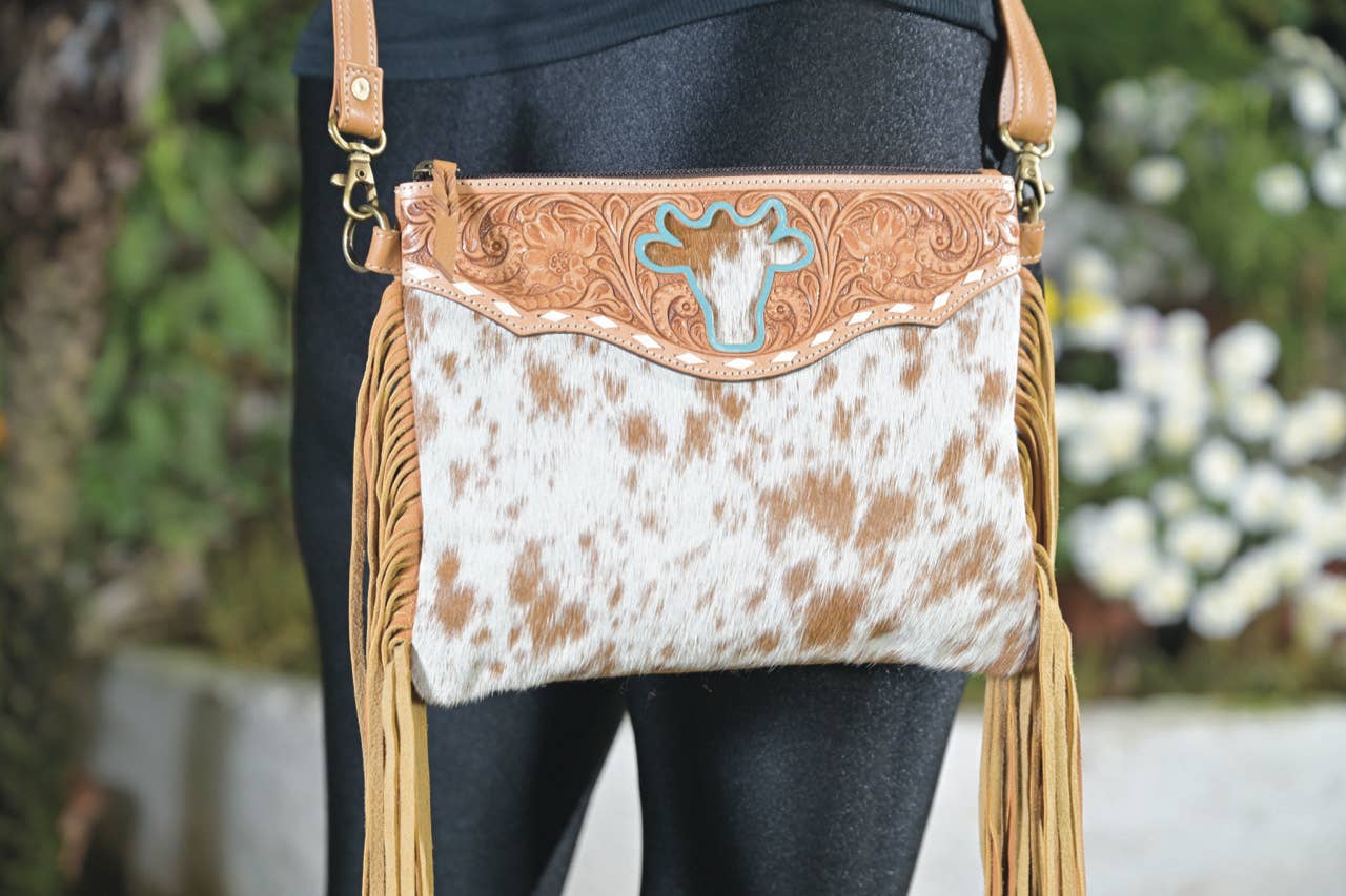 Marbella Bullhead Cowhide Sling Bag with Fringes