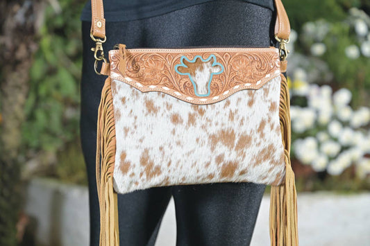 Marbella Bullhead Cowhide Sling Bag with Fringes