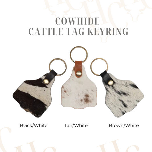 Cowhide Cattle Tag Keyring - Highland Country Collective 